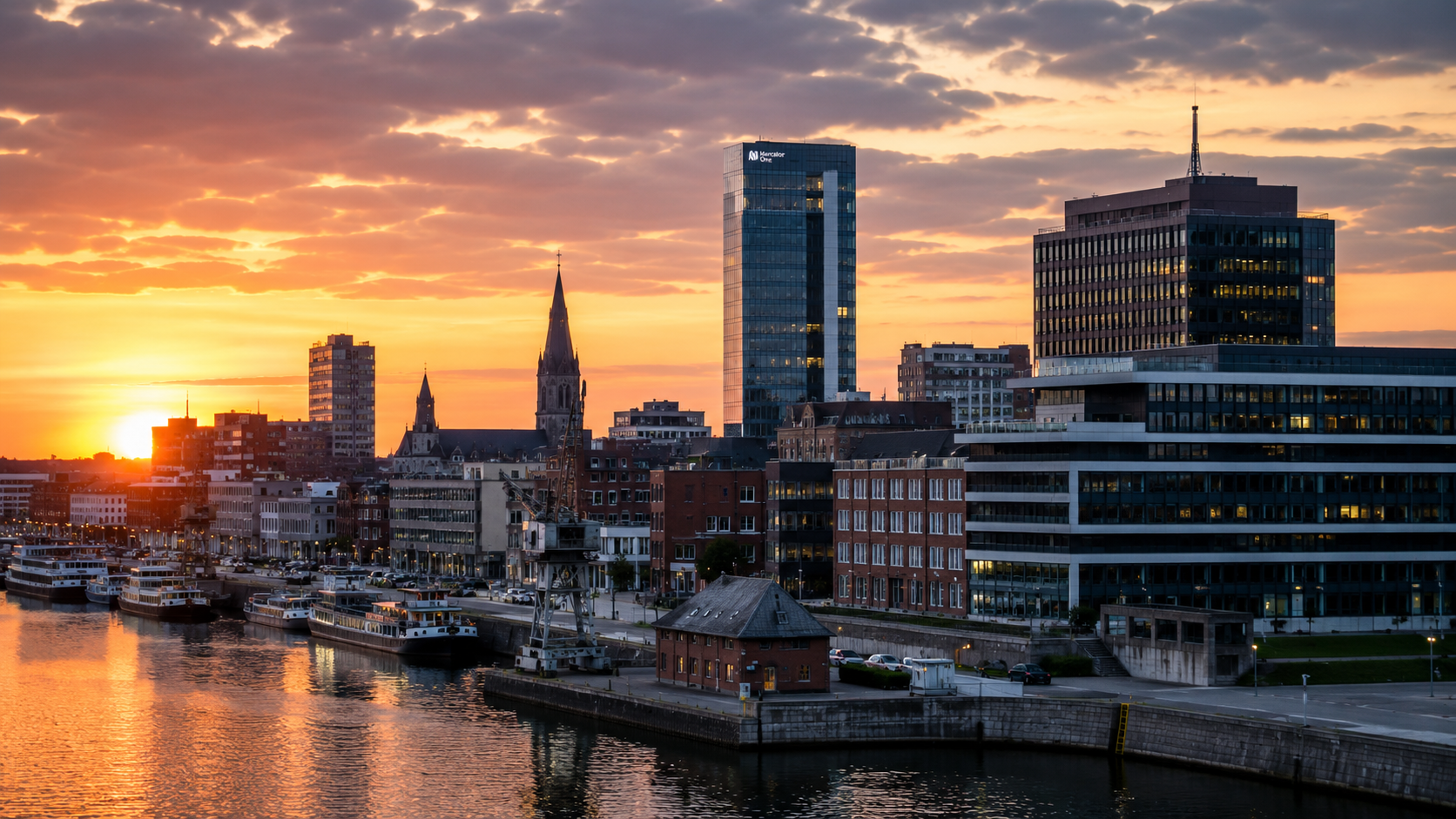 Duisburger Innenhafen im Abendlicht