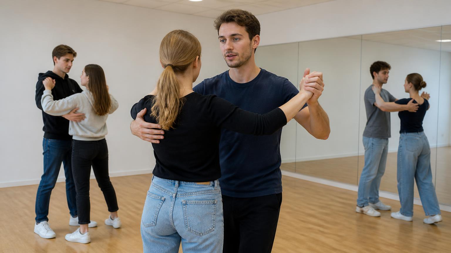 Junge Paare tanzen Standard in einem eleganten Tanzsaal in Hamburg