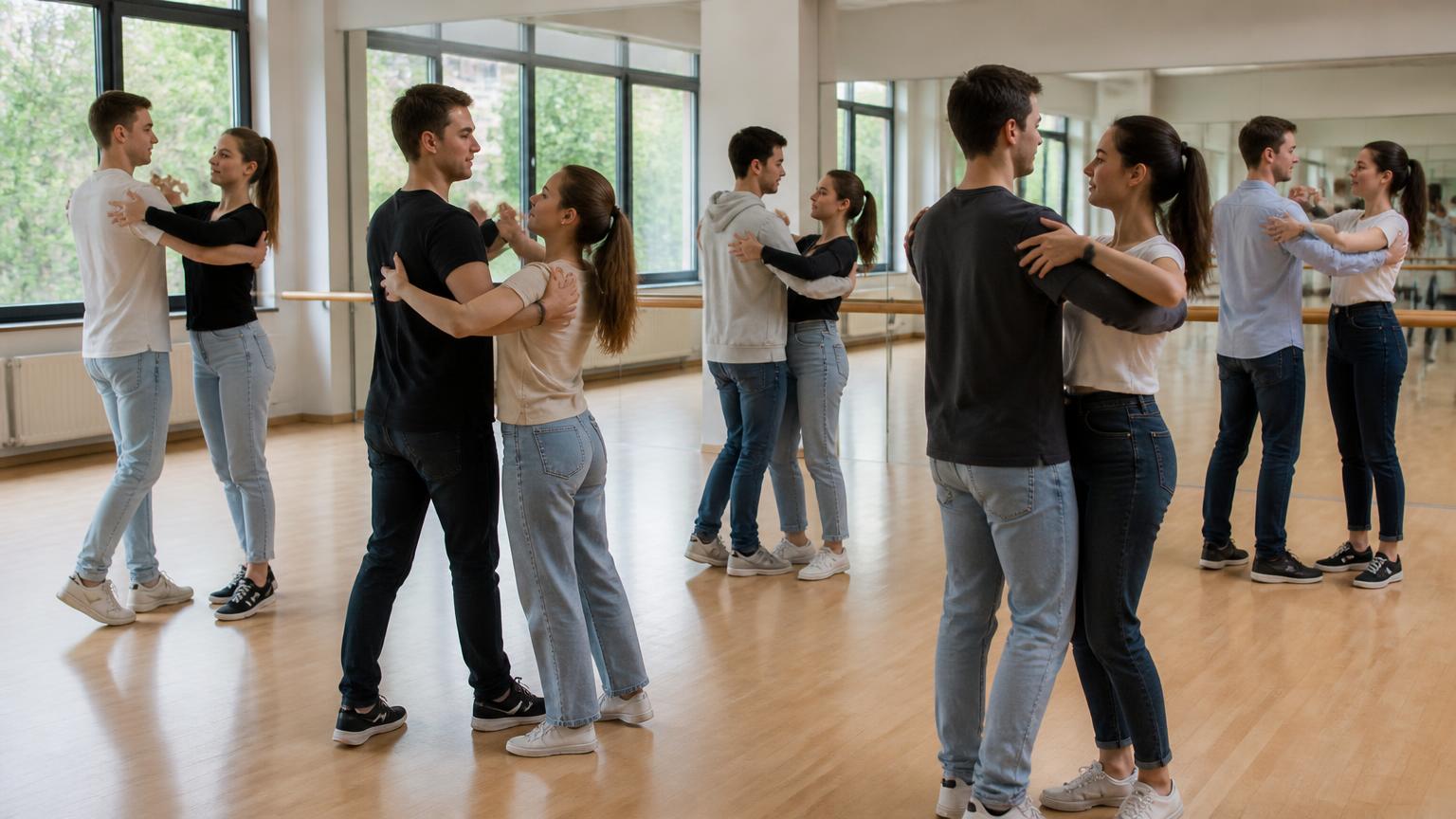 Junge Paare tanzen Standard in einem modernen Tanzsaal in Karlsruhe